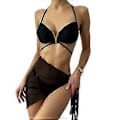 Miniatyrbillede 1 af 5: Dametøj Wrap Triangle Bikini Badetøj Med Mesh Strandskørt 3 Dele Badetøj V (S)