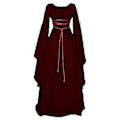 Miniatyrbillede 1 af 2: Dame Halloween Renaissance Middelalder Maxi Kjole Gotisk Kostume A(2XL Vinrød)