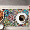 Miniatyrbild 5 av 5: Boho Mandala Bordstabletter Set om 4, Färgglad Bohemisk Design för Köksmatbord