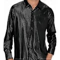 Miniatyrbilde 1 av 5: Disco-skjorter for menn, skinnende langermet skjorte (2XL svart)