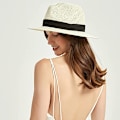 Miniatyrbilde 5 av 5: Dame Panama Hat Sommer Solhatt Halmhatt Strandhatt Anti-UV UPF