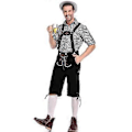 Pikkukuva 4 / 5: Saksalainen perinteinen miesten Oktoberfest-asu ruudullinen paita brodeeratut henkselit puku (XL musta paita ja mustat haalarit)