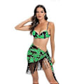 Miniatyrbillede 1 af 5: Dame Bikinis Badedragter og Strand Wrap Sæt Todelt Svømmedragt Badetøj Bikinis Top og Højtaljede Shorts Grøn XL(XL Grøn)