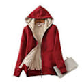 Miniatyrbillede 1 af 5: Dame Tyk Foret Hoodie Jakke med Lomme Snørehætte Foran Lynlås (XL Vinrød)