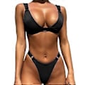 Miniatyrbillede 1 af 5: Sort M Dame Sommer Ensfarvet Høj Talje Bikini Badetøj Ærmeløs Dame Badedragt Sæt