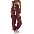 Miniatyrbillede 1 af 4: Dame Spring Sommer Casual Løse Lange Bib Bukser Jumpsuits Baggy Bomuld Linned Look Rompers Overalls Bukser Plus Size (XL Vinrød)