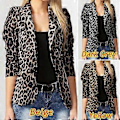 Miniatyrbillede 2 af 5: Dame Blazerdragt med nedfaldskrave, lange ærmer, leopardprint, løse knapper, plusstørrelse (XXXL mørkegrå)