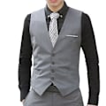 Miniatyrbillede 1 af 5: Fianao Herrevest Solid Farve Enkeltknappet V-hals Formel Veste til Bryllup (2XL Grå)