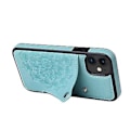 Miniatyrbillede 4 af 5: Til iPhone 11 Pro Præget Mønster PU + TPU Beskyttelsesetui med Holder & Pengepung & Kortlommer (grøn)