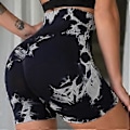 Miniatyrbillede 3 af 5: Træningsshorts til kvinder, scrunch butt, løftende, højtaljede gym shorts (M Sort+grå+brun)