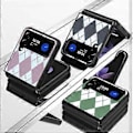 Pikkukuva 2 / 5: Geometrinen vinoneliökuori, yhteensopiva Samsung Galaxy Z Flip 4:n kanssa, PC-kehys ja PU-nahkainen iskunkestävä suojus