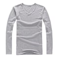 Miniatyrbillede 1 af 5: Fianao Mænds Mode Slank Pasform Bomuld V-hals Langærmet Casual T-shirt Kort Top (XL Grå)