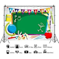 Pikkukuva 2 / 5: 5x3ft vinyyli tausta Tervetuloa esikouluun tausta ABC kirjaimet liitutaulu vesiväri kynä paperilentokone maapallo Takaisin kouluun teema tausta