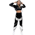 Miniatyrbild 2 av 4: Rave-outfit för damer, glänsande crop top-hoodie, metalliska lediga långbyxor, hoodie-träningssweatshirt, discodans-klubbkläder (XX-Large Svart)
