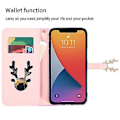 Miniatyrbillede 3 af 5: Elk Mønster Telefonhus Til Iphone 14 Pro Med Kortlomme, Snøre, PU Læder Materiale, Pengepung Funktion, Hjørne Fald Beskyttelse (Lilla Grøn)