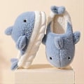 Miniatyrbillede 2 af 2: Haj Slippers, Bløde Plys Haj Fuzzy Slippers til Kvinder Mænd, Vinter Kunstpels Søde Dyre Slippers (37-38 Blå)