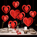 Miniatyrbillede 4 af 5: 3D Røde Hjerteophæng til Valentinsdag Bryllup, 15stk Hjertepynt til Valentinsdag