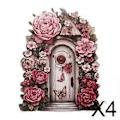 Miniatyrbillede 3 af 4: 4x Miniature Fe Have Dør Træ Have Statue til Udendørs Plæne Dekoration Pink Blomst