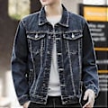 Miniatyrbillede 4 af 5: Herrejakke Denim Retro Hip Hop Stil Løs Enkeltknappet Langærmet Revers Multi Lommer Casual Streetwear Plus Size Herre Frakke (2XL sort)