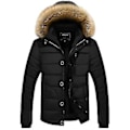 Miniatyrbillede 1 af 2: Mænd Faux Fur Hættetrøje Padded Quiltet Puffer Boblejakke (4XL Sort)