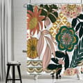 Duschdraperi 180x180cm Boho-stil Blommor Ros Blad Grön Badgardin Anti Mögel Vattentät Poly