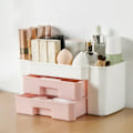 Miniatyrbillede 4 af 5: Dobbeltlags lyserød kosmetik og makeup organizer med skuffer, badeværelse