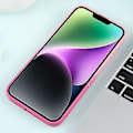 Pikkukuva 3 / 5: Iphone 15:lle Gradient Tähtikuvioinen Silikonikotelo Linssin Suojakalvolla (Vaaleanpunainen Punainen)