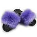 Miniatyrbillede 1 af 2: Flerfarvede Dame Faux Fur Slides, Åben Tå Søde Fur Slippers, Komfortable Fur Sandaler Med Fluffy Fur (STØRRELSE 38-39 7)