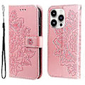 Miniatyrbilde 1 av 5: 7-blomsterblad blomsterpreget lærveske for iPhone 15 Pro (Rosegull)