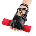 Miniatyrbillede 3 af 5: Fingerløse Kunstlæderhandsker - Sorte Cyklist Punk Handsker med B