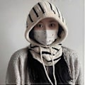 Miniatyrbillede 5 af 5: Strikket Hue med Øreklapper til Kvinder Pige Vinter Varm Balaclava Hue Halstørklæde Kvinder Hæklet Halsvarmer Hue Teenagere Blød Sjal Hue Sort (Sort)
