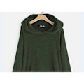 Miniatyrbillede 4 af 5: Hættetrøje med lange ærmer, dobbeltsidet fløjl, mellemlang, asymmetrisk sweatshirt med lomme og knapdekoration (M)