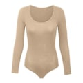 Miniatyrbillede 1 af 3: Dame Crew Neck Langærmet Bodysuit, Dobbeltforet, Smørblød, Essentiel Basic Top (S Khaki)