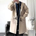 Miniatyrbillede 3 af 4: Vandtæt Forårsjakke Herre Hætte Windbreaker Ensfarvet Trend Frakke Casual Løs Komfortabel Parka Lang (XL sort)