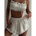 Miniatyrbild 4 av 5: 2-delat Pyjamasset för Kvinnor Sexig Vit Cami Topp och Shorts Sovkläder Lounge Set Sött Pyjamasset för Kvinnor (S)