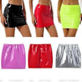Miniatyrbilde 4 av 5: Dame Sexy Skjørt Blankt Patentlær Miniskjørt Ensfarget Elastisk Midjebånd Blyantskjørt Skinnende Våt Look Latex Skjørt Clubwear(M rød)