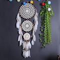 Miniatyrbillede 1 af 5: Marron-Grand Dreamcatcher med 3 cirkler, hvide macr-fjer