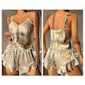 Miniatyrbild 5 av 5: Dam Cami Pyjamas Set V-ringad Ärmlös Linne Pjs Körsbärsmönster Sovkläder (M grön)