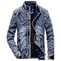Miniatyrbillede 2 af 4: Denim Jakke Mænd Efterår Mode Jeans Jakke Frakke Mand Slim Fit Casual Frakker Overtøj Jakke Og Frakke (XXL sort)
