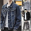 Miniatyrbillede 2 af 5: Herrejakke Denim Retro Hip Hop Stil Løs Enkeltknappet Langærmet Revers Multi Lommer Casual Streetwear Plus Size Herre Frakke (XL sort)