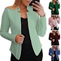 Miniatyrbillede 5 af 5: Langærmet Blazer til Kvinder i Solid Farve, Slim Fit, Kontor, Arbejde, Spids Krave, Åben Stitch Cardigan Blazer Yderbeklædning (4XL Lys Rosa)