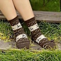 Miniatyrbillede 2 af 2: Dames Jule-Nordic Fair Isle Mid Calf Sokker Jule-Elg Festlige Lange Sokker (5 Par Kaffe)