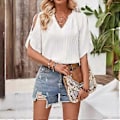 Miniatyrbild 5 av 5: Kortärmad V-ringad Topp Dam Basic Oversize Casual Lös Tunika Party Blus Toppar Dam Sommarskjorta Sommarblus (XL Vit)