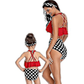 Miniatyrbild 4 av 5: Flickbaddräkt Tvådelad Bikini Set Volang Falbala Badkläder Baddräkter-e( Röd B)