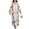 Miniatyrbillede 5 af 5: Islamisk Kvindekjole Fuld Længde Kaftan Kjole Blomsterprint Kjole Fuld Længde Islamisk Kjole Mellemøstlig Kåbe Grøn XXL(XXL Grøn)