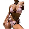 Miniatyrbillede 1 af 5: Dame Trekant Bikinis 3D Blomster Badetøj Halterneck Bikinis Top og Sidebind Justerbar, Todelt Badedragt Pink M(M )