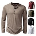 Miniatyrbilde 2 av 5: Høst- og vår-T-skjorte for menn, rund hals, knapp, ensfarget, tynn, lang ermet, pullover, myk, casual, hverdagslig, bunnplagg, sportsklær (XL Svart)