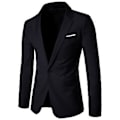 Miniatyrbilde 1 av 5: Herreblazer med én knapp, ensfarget, nedfellbar krage, pluss størrelse, slanke lommer, dressjakke til kontoret (4XL Svart)