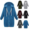 Miniatyrbild 2 av 4: Fianao Plus Size Enfärgad Avslappnad Tjock Huvad Kvinna Zip Up Lång Tröja (XXXL Kaffe)