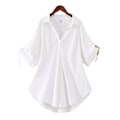Miniatyrbilde 1 av 5: Fianao Topp for Kvinner - Ensfarget, Kule og Avslappede Damebluser med V-Hals og Løstsnitt for Shopping (2XL Hvit)